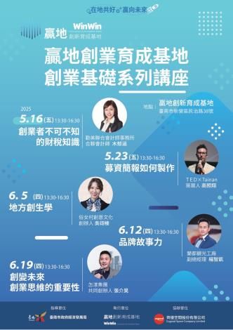 臺南市「贏地創新育成基地」5月開課，助力創業者實現夢想