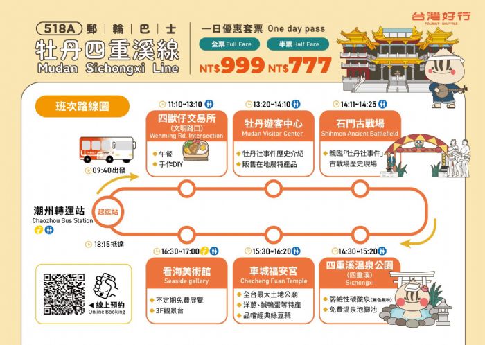 台灣好行全新亮點！「牡丹四重溪線」8月21日開放預約，999元暢遊屏南風情