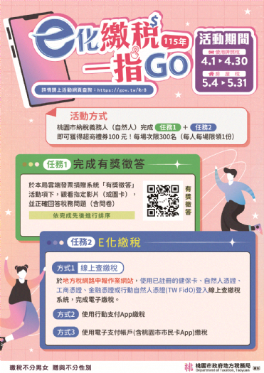 桃園牌照稅e化繳納開跑！動動手指答題又繳稅，還有機會拿百元禮券