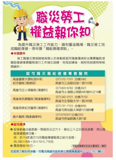 助職災勞工重返職場，勞工局鼓勵善用三助力