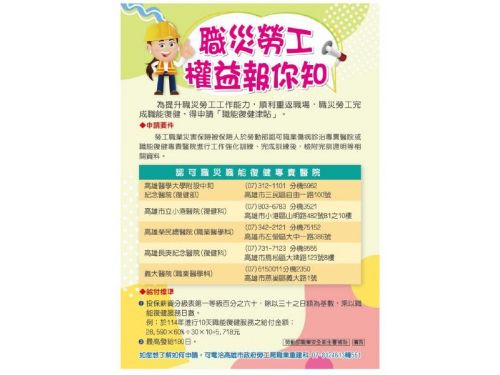 助職災勞工重返職場，勞工局鼓勵善用三助力