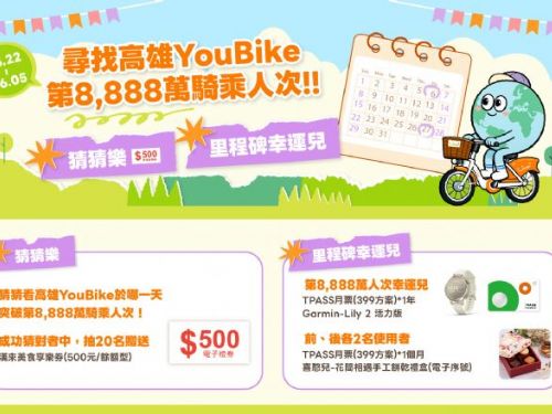 高雄綠色運輸再創巔峰！YouBike 即將突破 8,888 萬騎乘人次！萬元幸運大獎等你來拿