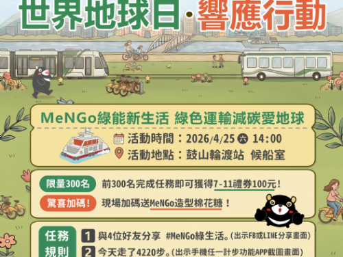 響應世界地球日 MeNGo「綠能新生活」4月25日相約新濱町