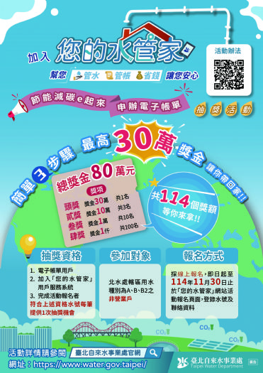 「節能減碳抽好禮！加入『您的水管家』申辦電子帳單，最高30萬元獎金等你拿
