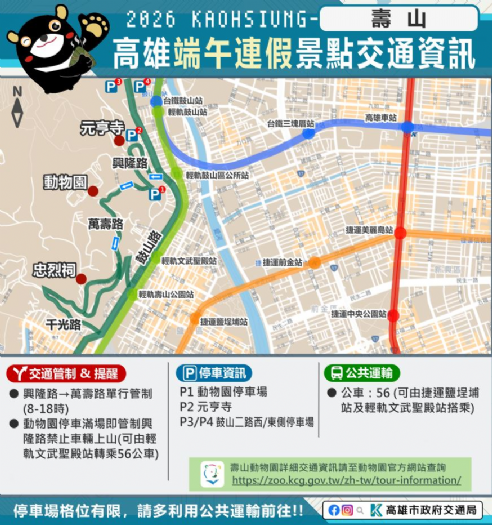 端午連假車潮多，高市籲多用公共運輸、留意交通管制資訊