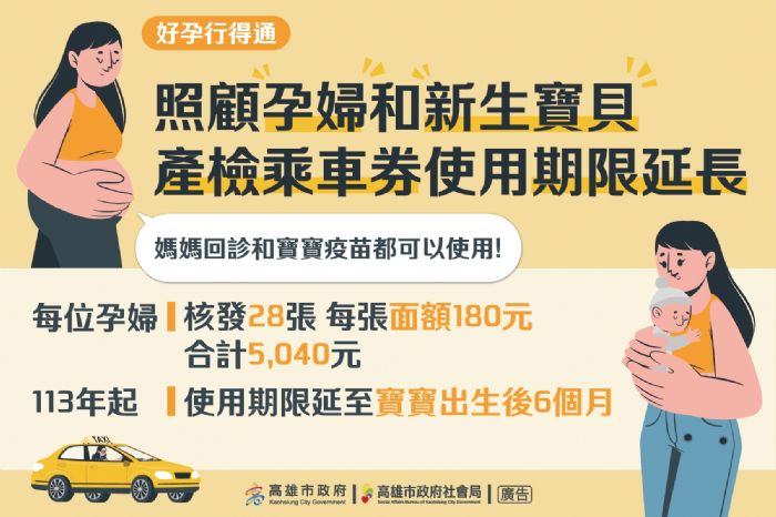 高雄113年福利再升級 產檢乘車券延長至產後回診及寶寶出生後6個月內施打疫苗都可以用 高雄113年福利再升級 產檢乘車券延長至產後回診及寶寶出生後6個月內施打疫苗都可以用